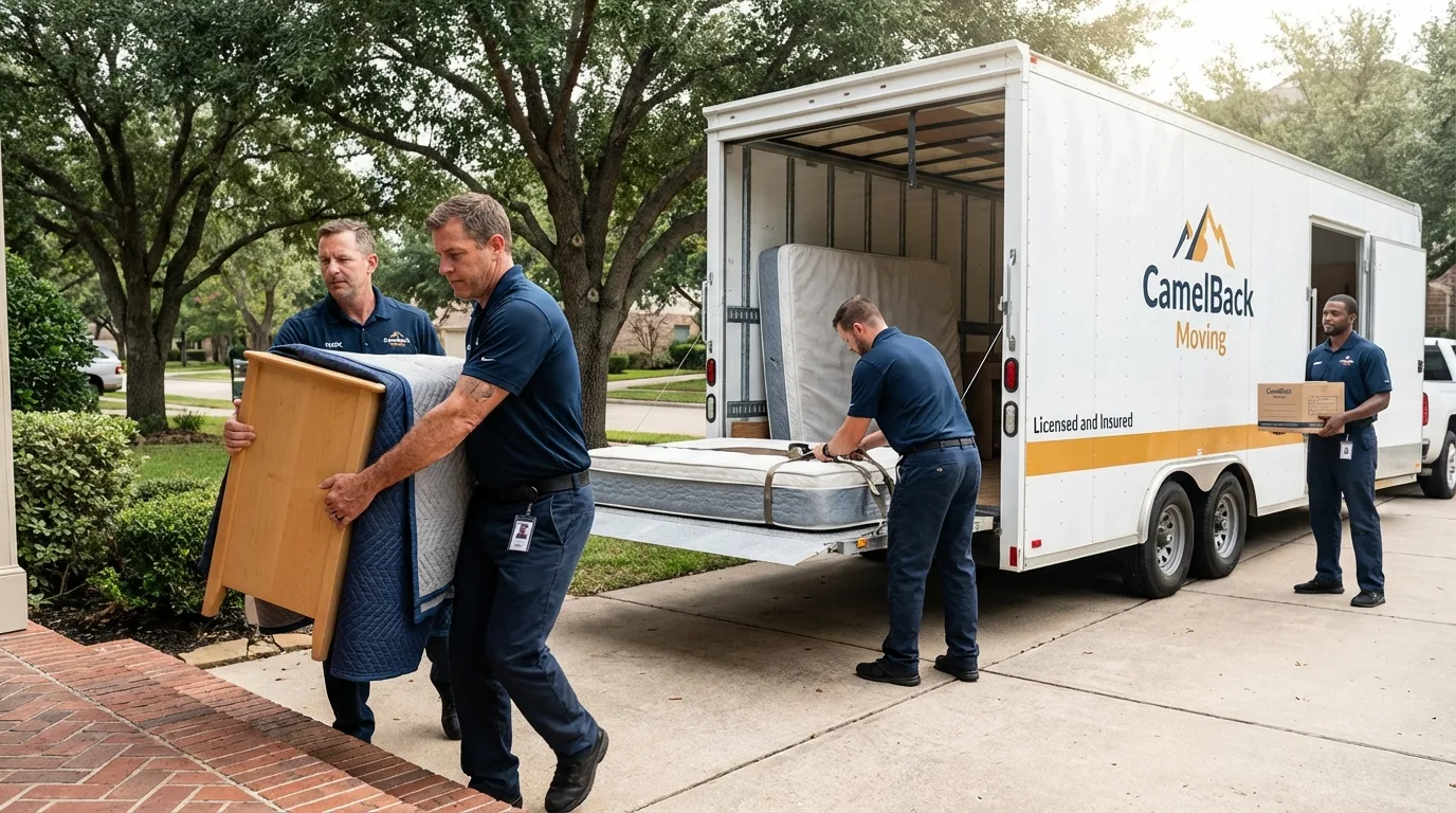 Crew loading residential truck for cross-state move from Presque Isle, ME