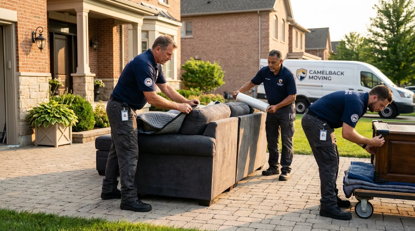 Large estate moving crew wrapping furniture in Presque Isle, ME